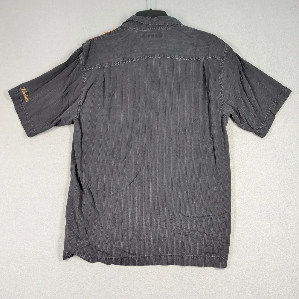 Tommy Bahama Shirt Mens L Black Hualalai Floral Hibiscus‎ Silk Blend Aloha Camp